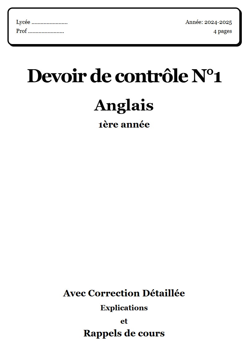 Devoir de contrôle 1 English 1ère année corrigé Sujet 2 Tunisie"