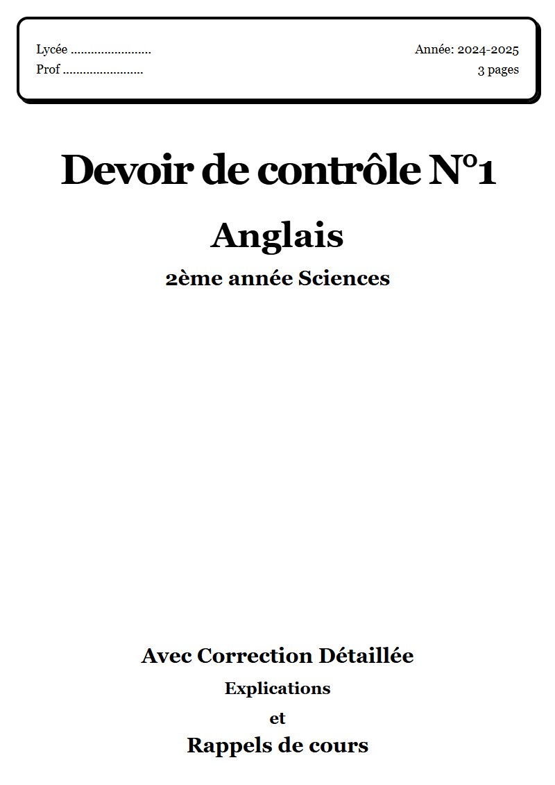 Devoir de contrôle 1 English 2ème année Sciences corrigé Sujet 1 Tunisie"