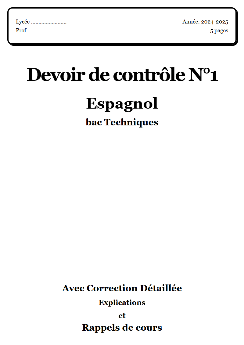 Devoir de contrôle 1 Espagnol bac Techniques corrigé Sujet 1 Tunisie"
