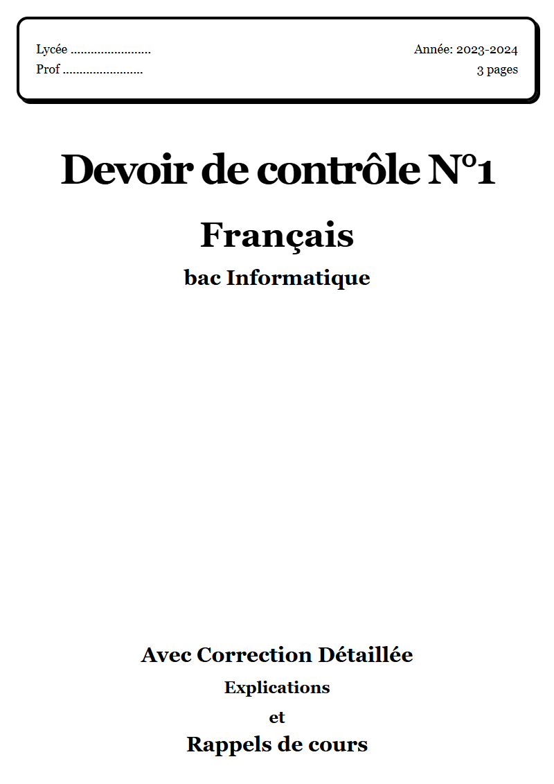 Devoir de contrôle 1 Français bac Informatique corrigé Sujet 2 Tunisie"