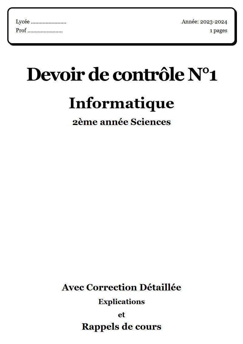Devoir de contrôle 1 Info 2ème année Sciences corrigé Sujet 2 Tunisie"