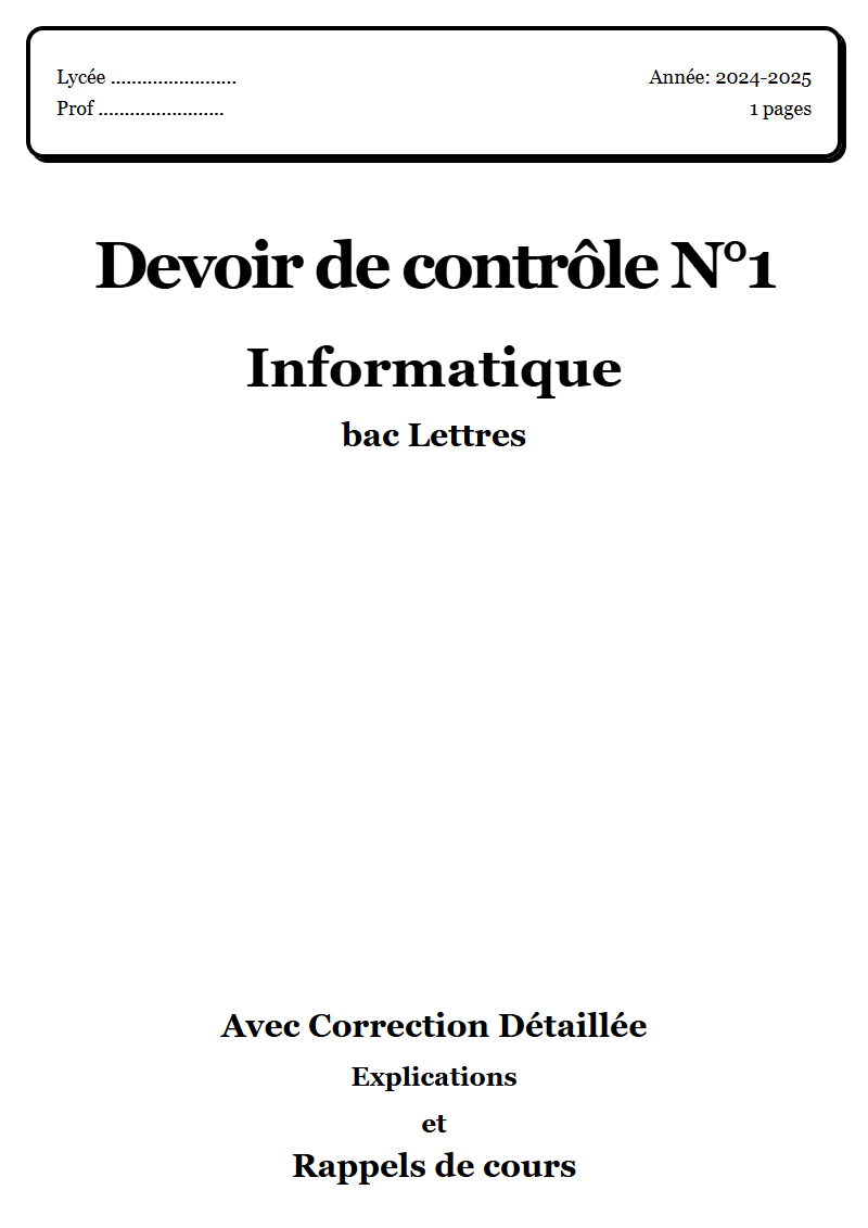 Devoir de contrôle 1 Info bac Lettres corrigé Sujet 2 Tunisie"
