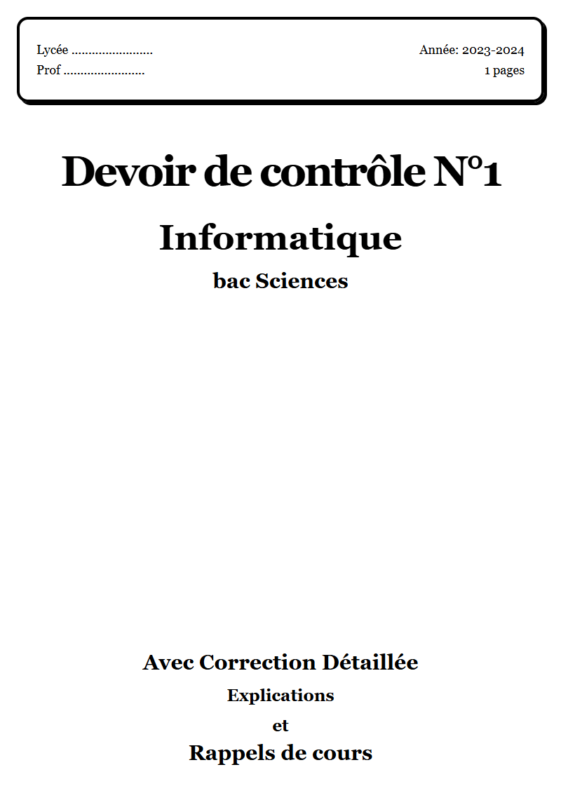 Devoir de contrôle 1 Info bac Sciences corrigé Sujet 1 Tunisie"
