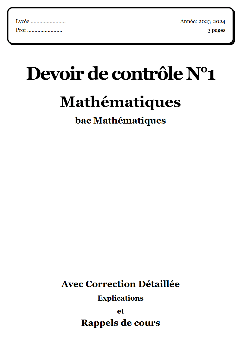 Devoir de contrôle 1 Maths bac Mathématiques corrigé Sujet 2 Tunisie"