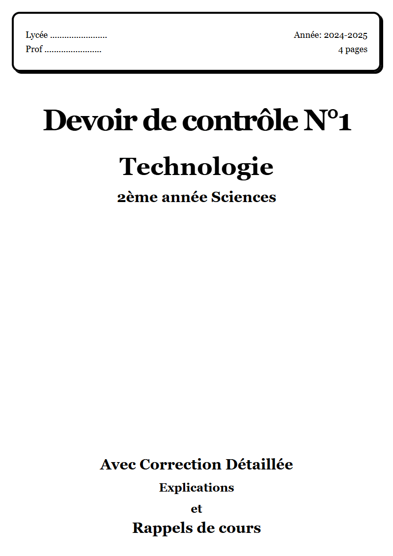 Devoir de contrôle 1 Technique 2ème année Sciences corrigé Sujet 1 Tunisie"