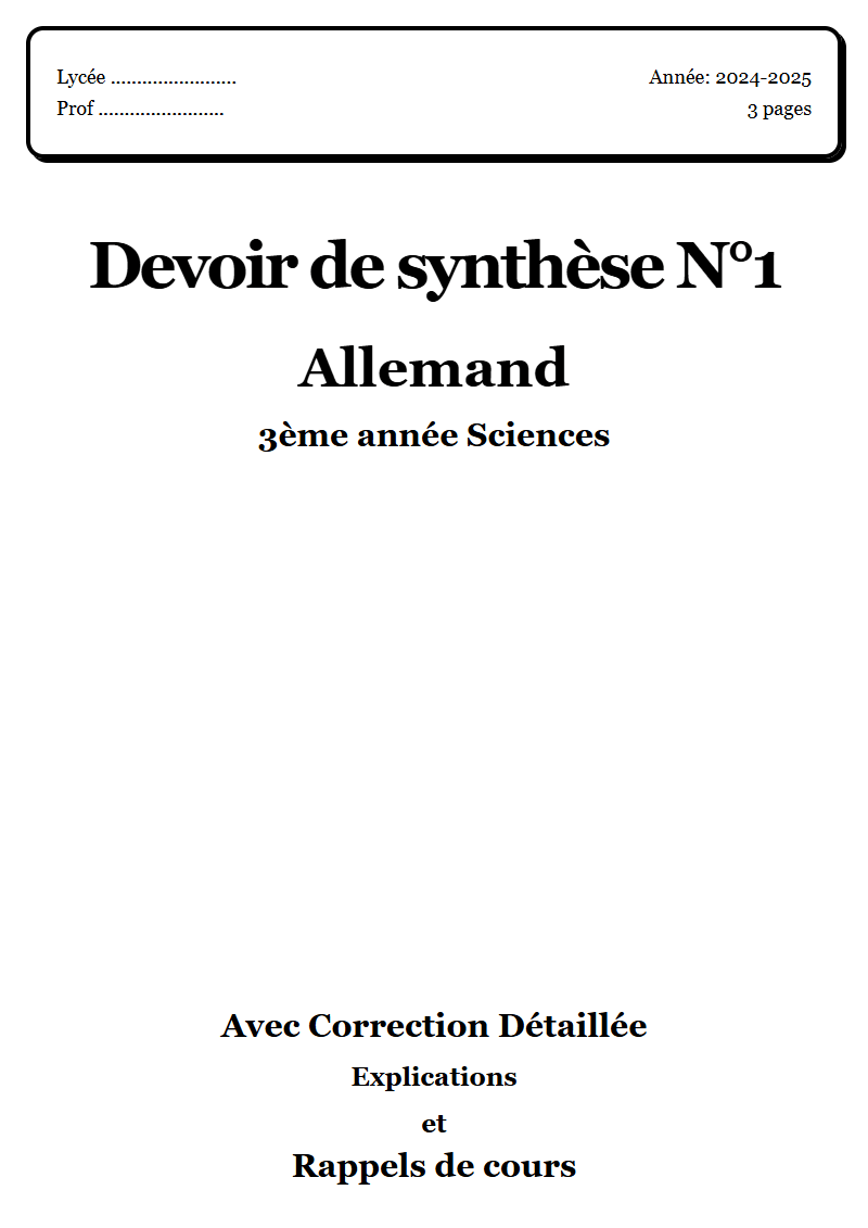 Devoir de synthèse 1 Allemand 3ème année Sciences corrigé Sujet 1 Tunisie"