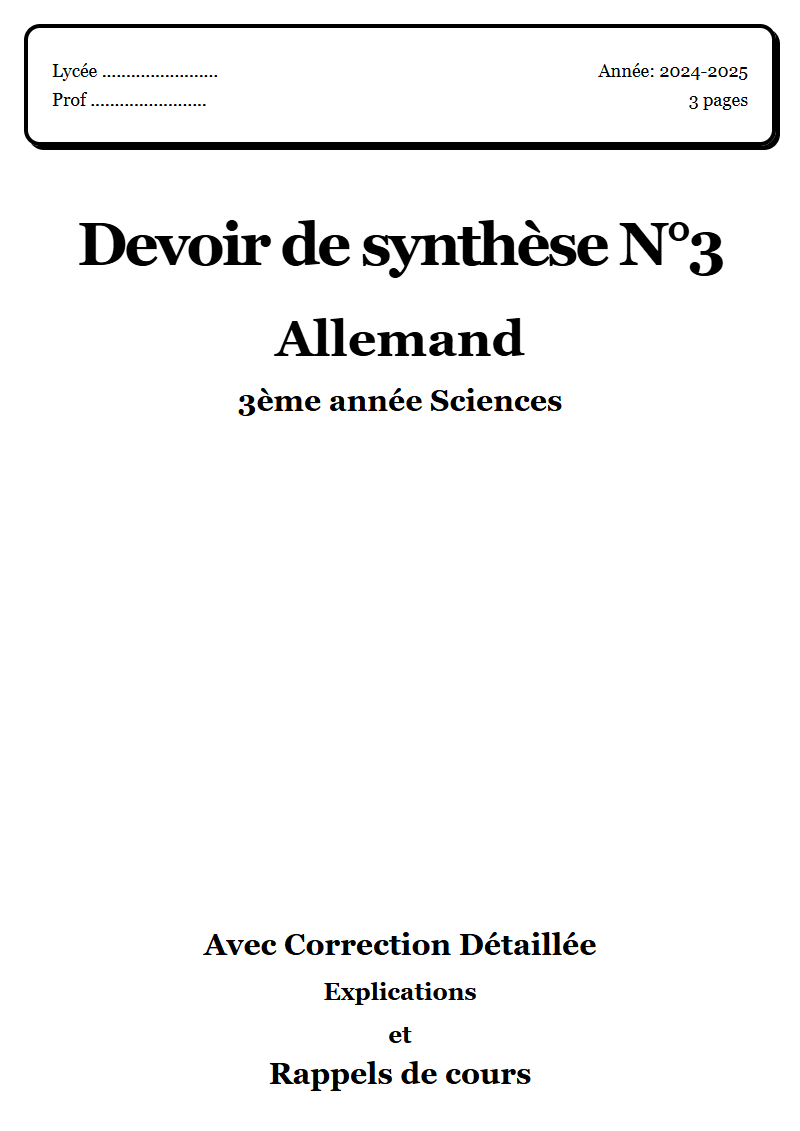 Devoir de synthèse 3 Allemand 3ème année Sciences corrigé Sujet 1 Tunisie"